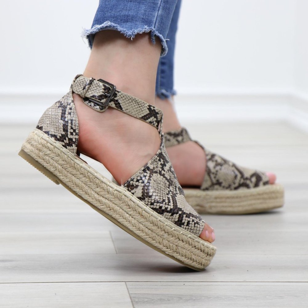 Espadrille Platform Snake Print Ankle Strap Sandal - Picture 6 of 14